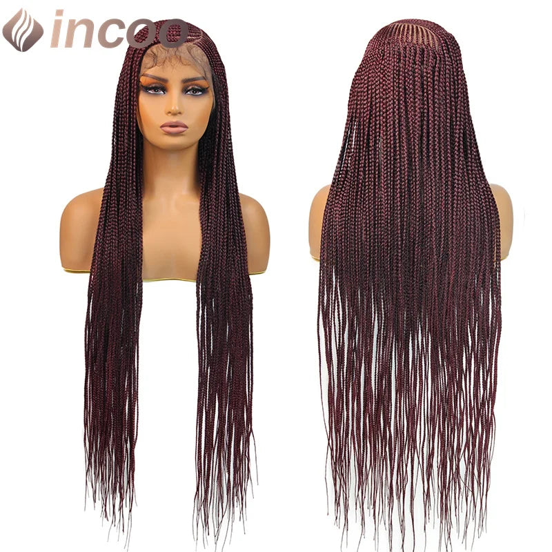 36" Cornrow Braided Wigs Synthetic Full Lace Front Wigs 27# Blonde for Black Women Long Side Part Faux Locs Box Braids Lace Wig