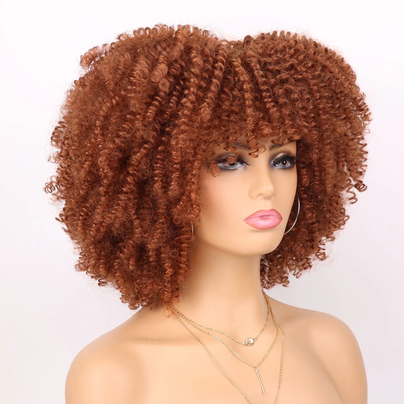 Tereshar Synthetic Short Kinky Curly with Bangs for Daily Party Halloween Blonde Afro Curly Wig Synthetic Wigs for Black Women