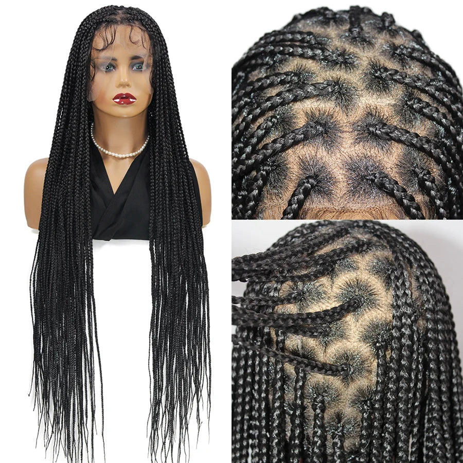 Synthetic Full Lace Wig Cornrow Braided Wigs Fulani Lace Frontal Wigs Goddess 36'' Box Braided Wigs for Africa Black Woman