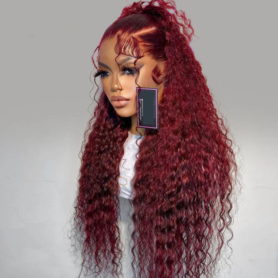 Soft 26Inch Long Burgundy 99J Kinky Curly 180Density Lace Front Wig for Black Women Synthetic Babyhair Heat Resistant Preplucked