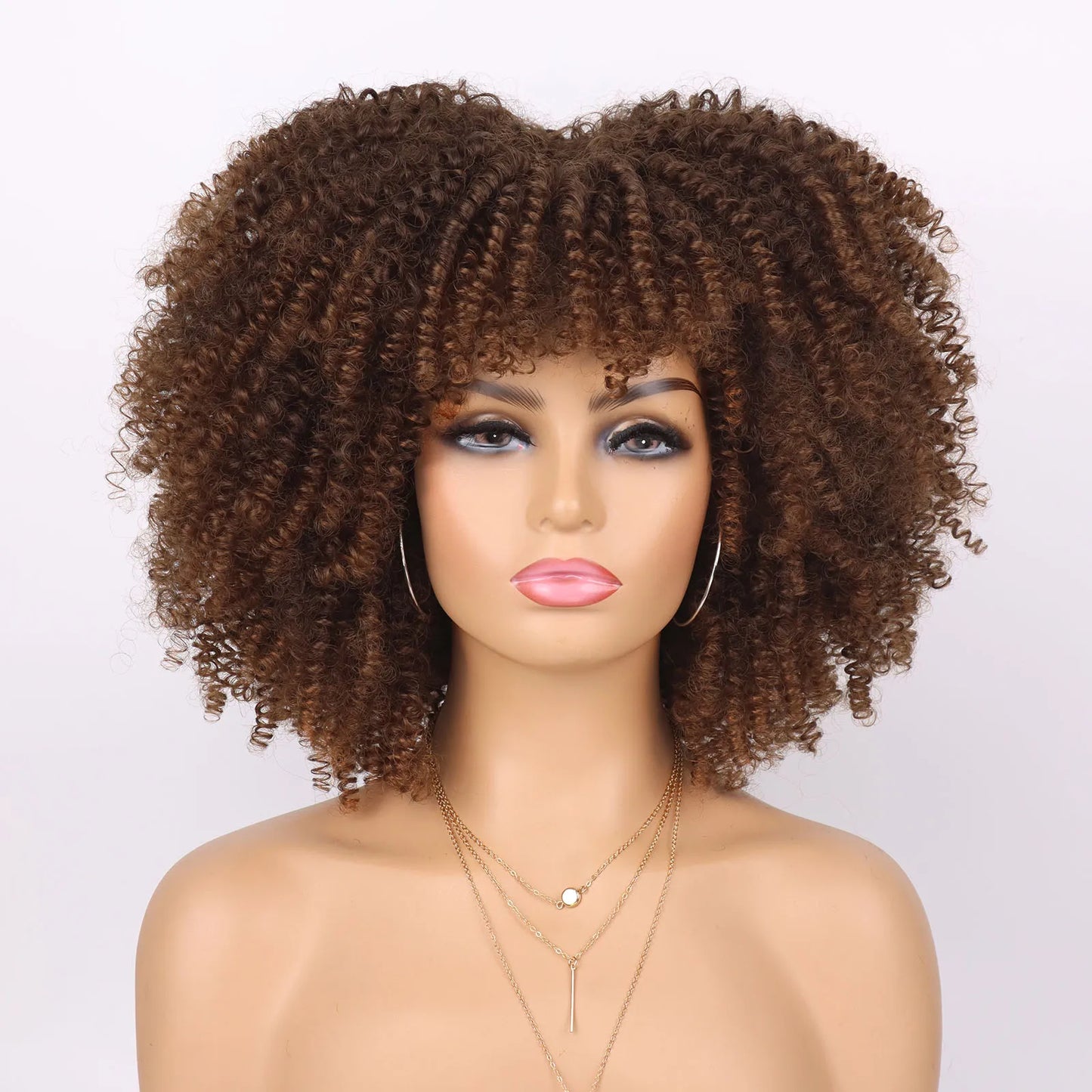 Tereshar Synthetic Short Kinky Curly with Bangs for Daily Party Halloween Blonde Afro Curly Wig Synthetic Wigs for Black Women