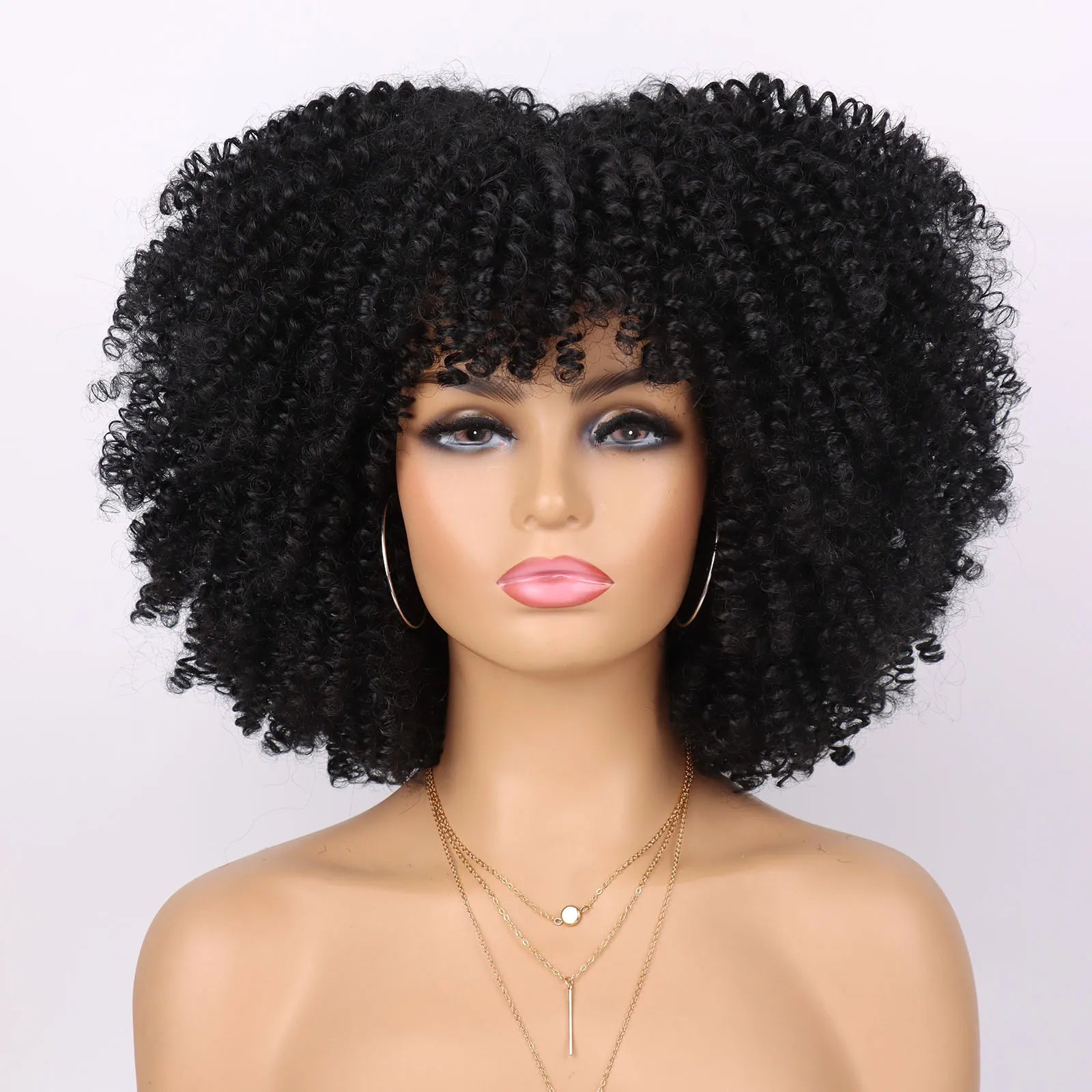 Tereshar Synthetic Short Kinky Curly with Bangs for Daily Party Halloween Blonde Afro Curly Wig Synthetic Wigs for Black Women