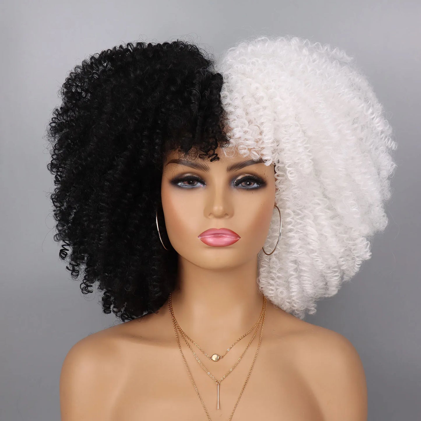 Tereshar Synthetic Short Kinky Curly with Bangs for Daily Party Halloween Blonde Afro Curly Wig Synthetic Wigs for Black Women