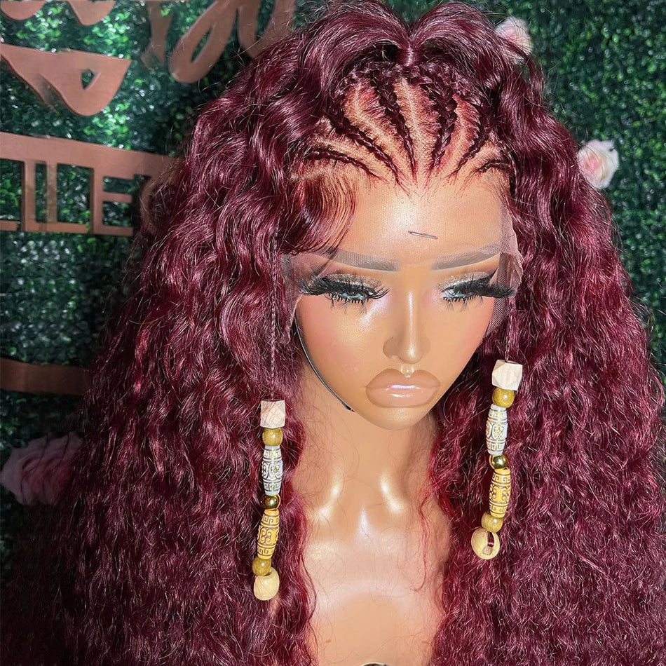 Preplucked 26 " Long Wine Red 180Density Glueless Burgundy Kinky Curly Lace Front Wig for Black Women Babyhair Daily Cosplay 99J