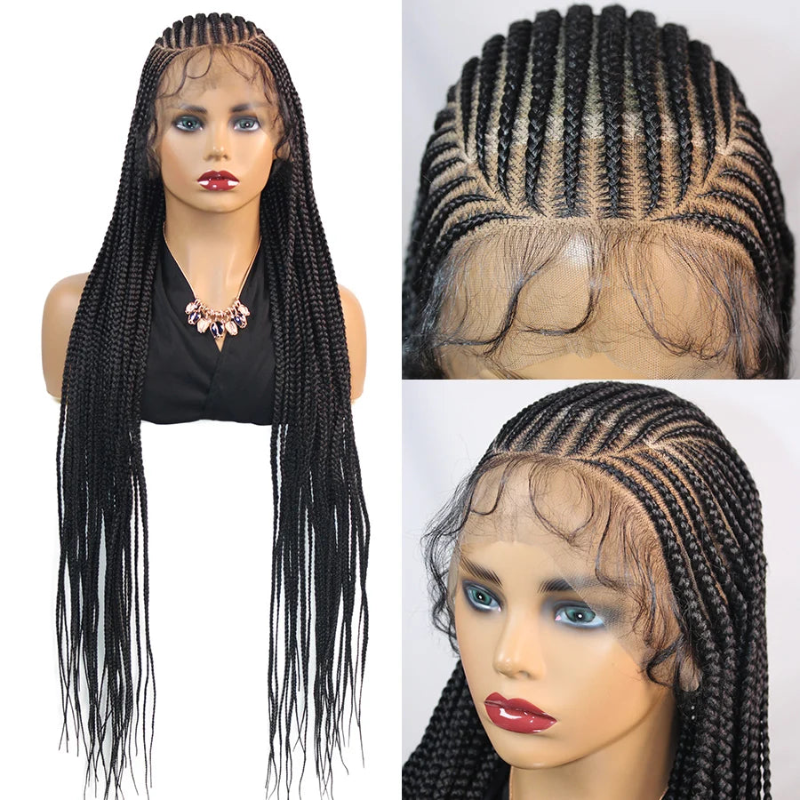 Synthetic Full Lace Wig Cornrow Braided Wigs Fulani Lace Frontal Wigs Goddess 36'' Box Braided Wigs for Africa Black Woman