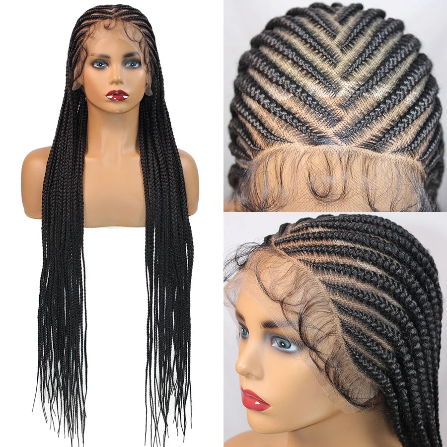 Synthetic Full Lace Wig Cornrow Braided Wigs Fulani Lace Frontal Wigs Goddess 36'' Box Braided Wigs for Africa Black Woman