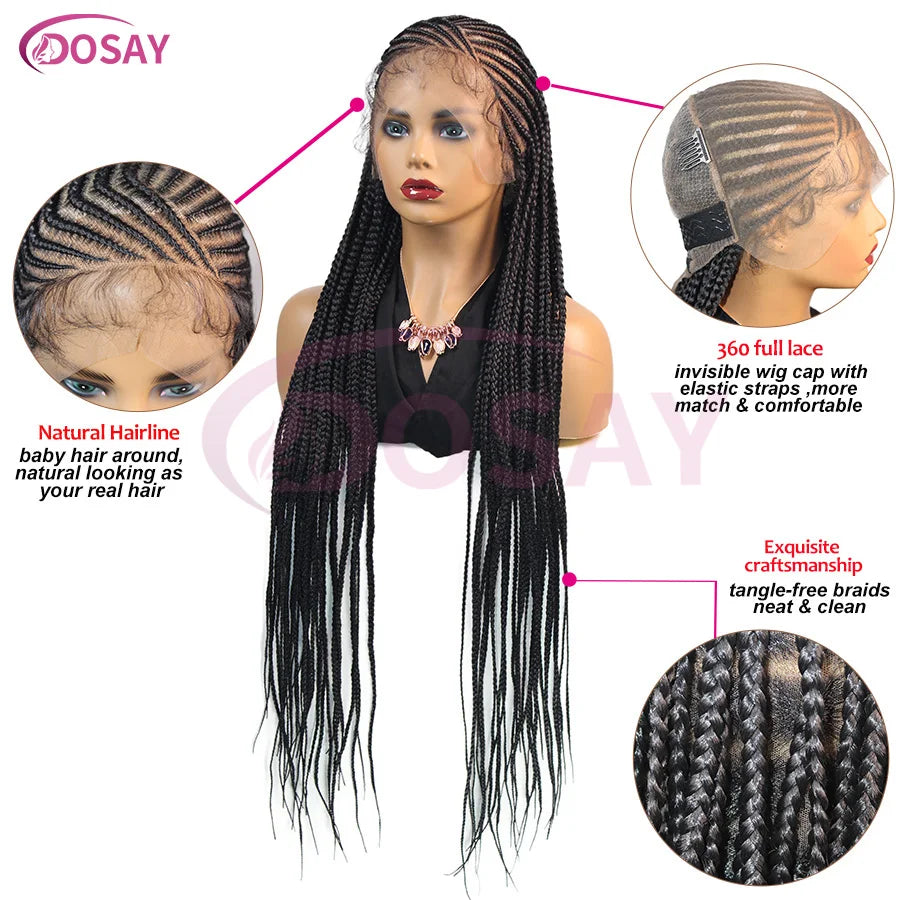 Synthetic Full Lace Wig Cornrow Braided Wigs Fulani Lace Frontal Wigs Goddess 36'' Box Braided Wigs for Africa Black Woman