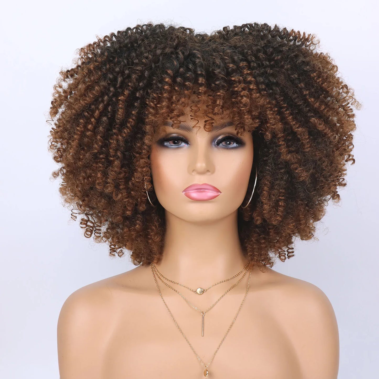 Tereshar Synthetic Short Kinky Curly with Bangs for Daily Party Halloween Blonde Afro Curly Wig Synthetic Wigs for Black Women