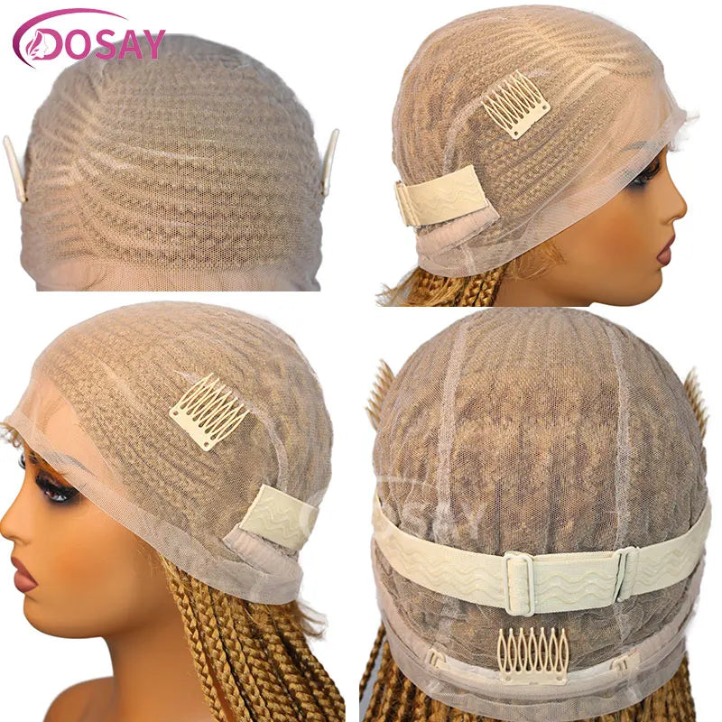 36" Cornrow Braided Wigs Synthetic Full Lace Front Wigs 27# Blonde for Black Women Long Side Part Faux Locs Box Braids Lace Wig