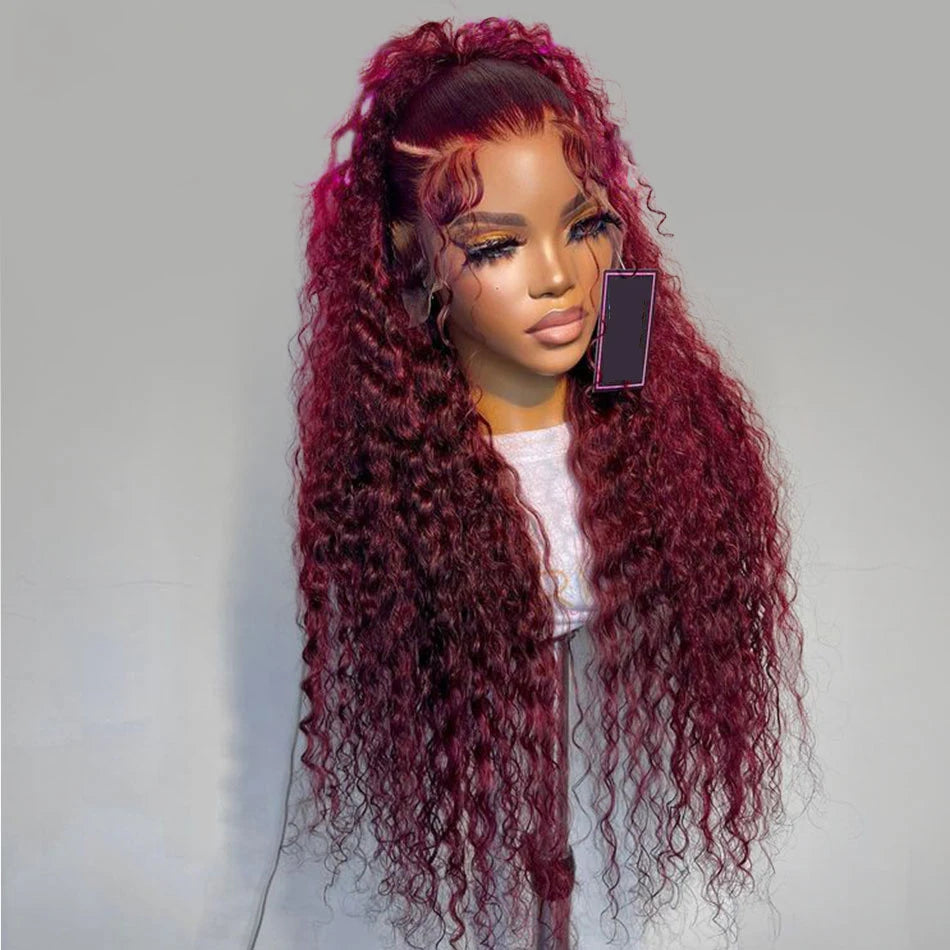 Soft 26Inch Long Burgundy 99J Kinky Curly 180Density Lace Front Wig for Black Women Synthetic Babyhair Heat Resistant Preplucked