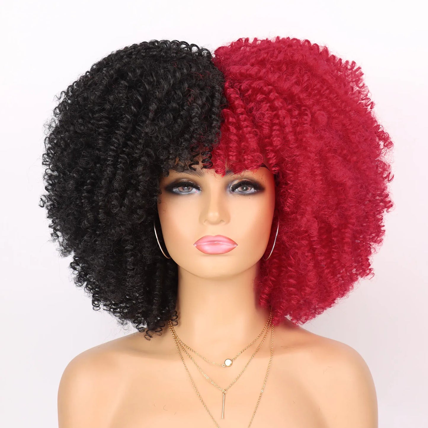 Tereshar Synthetic Short Kinky Curly with Bangs for Daily Party Halloween Blonde Afro Curly Wig Synthetic Wigs for Black Women