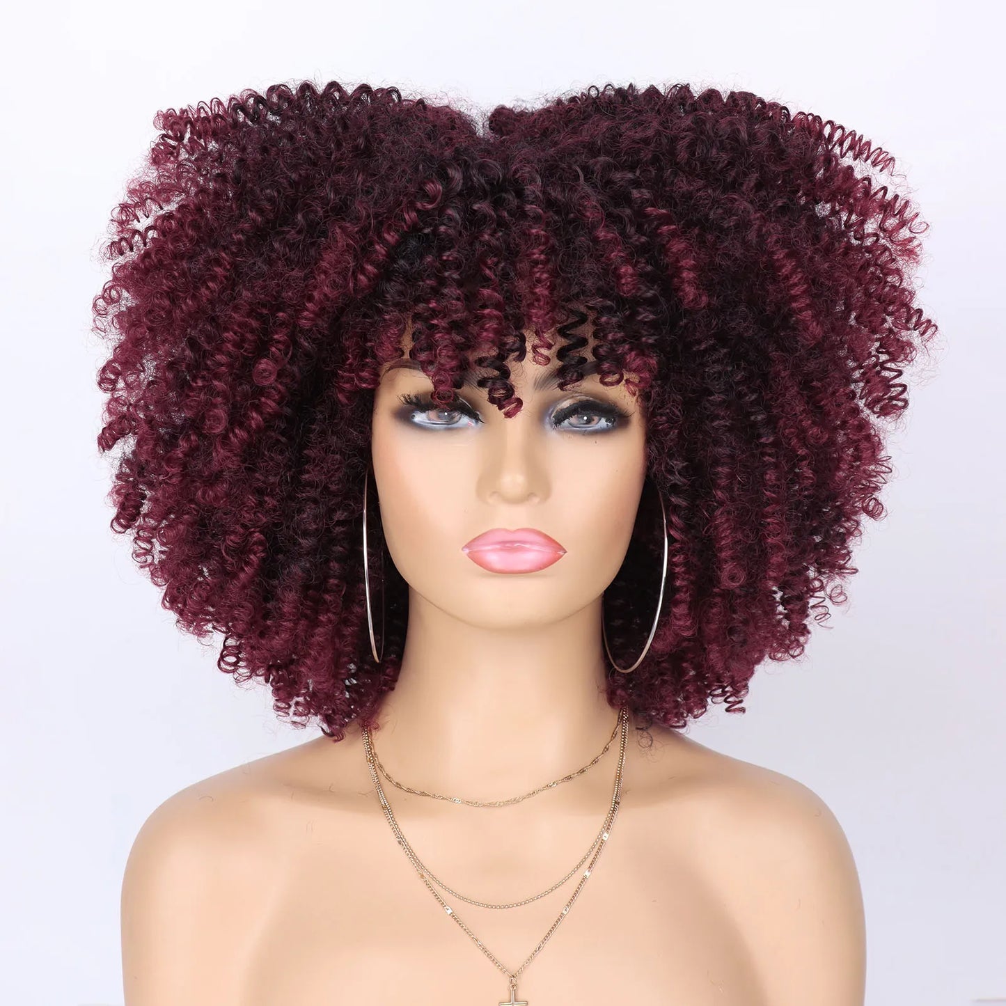 Tereshar Synthetic Short Kinky Curly with Bangs for Daily Party Halloween Blonde Afro Curly Wig Synthetic Wigs for Black Women