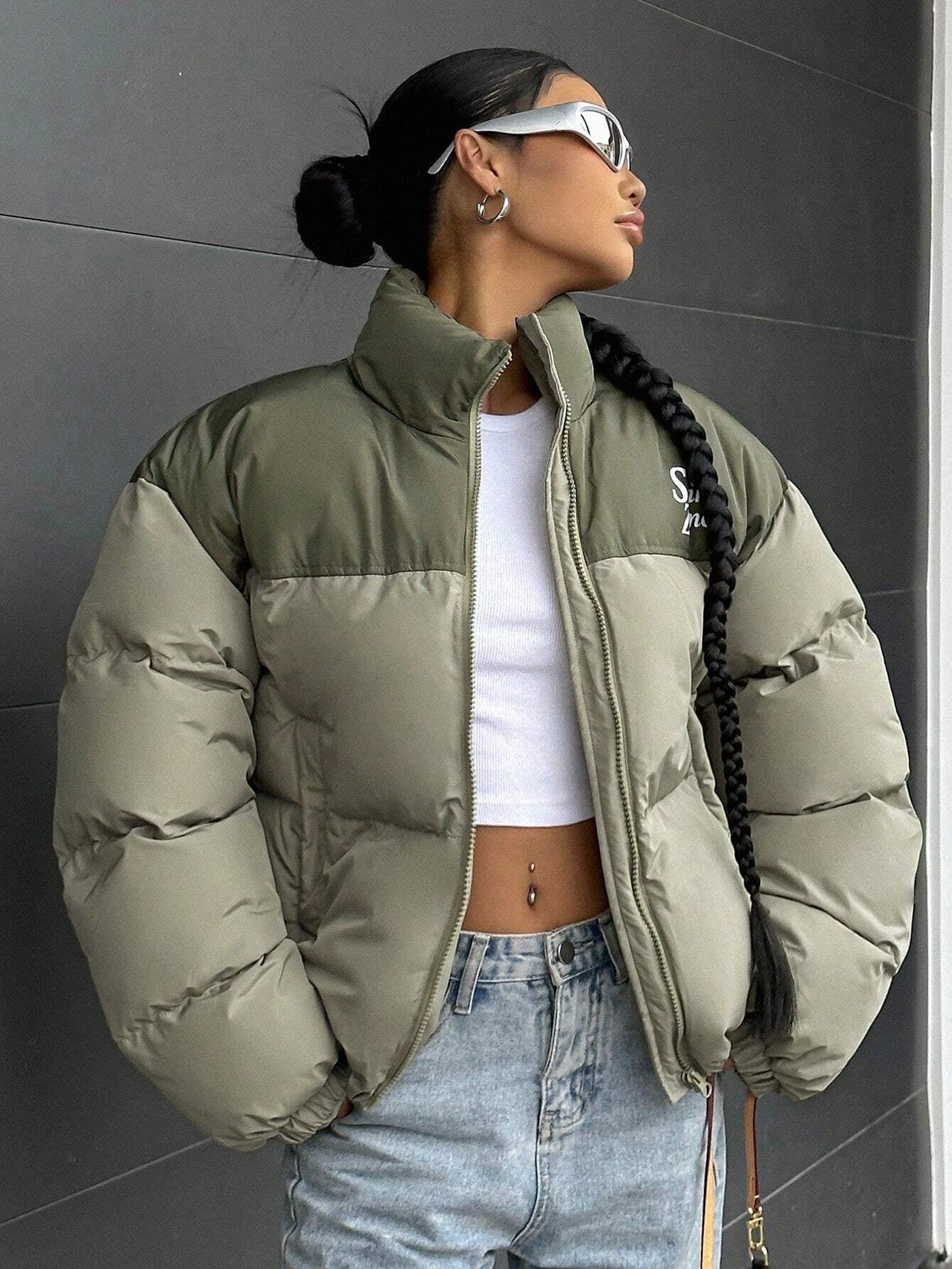 Veste Puffer Colorblock Femme avec Poches 