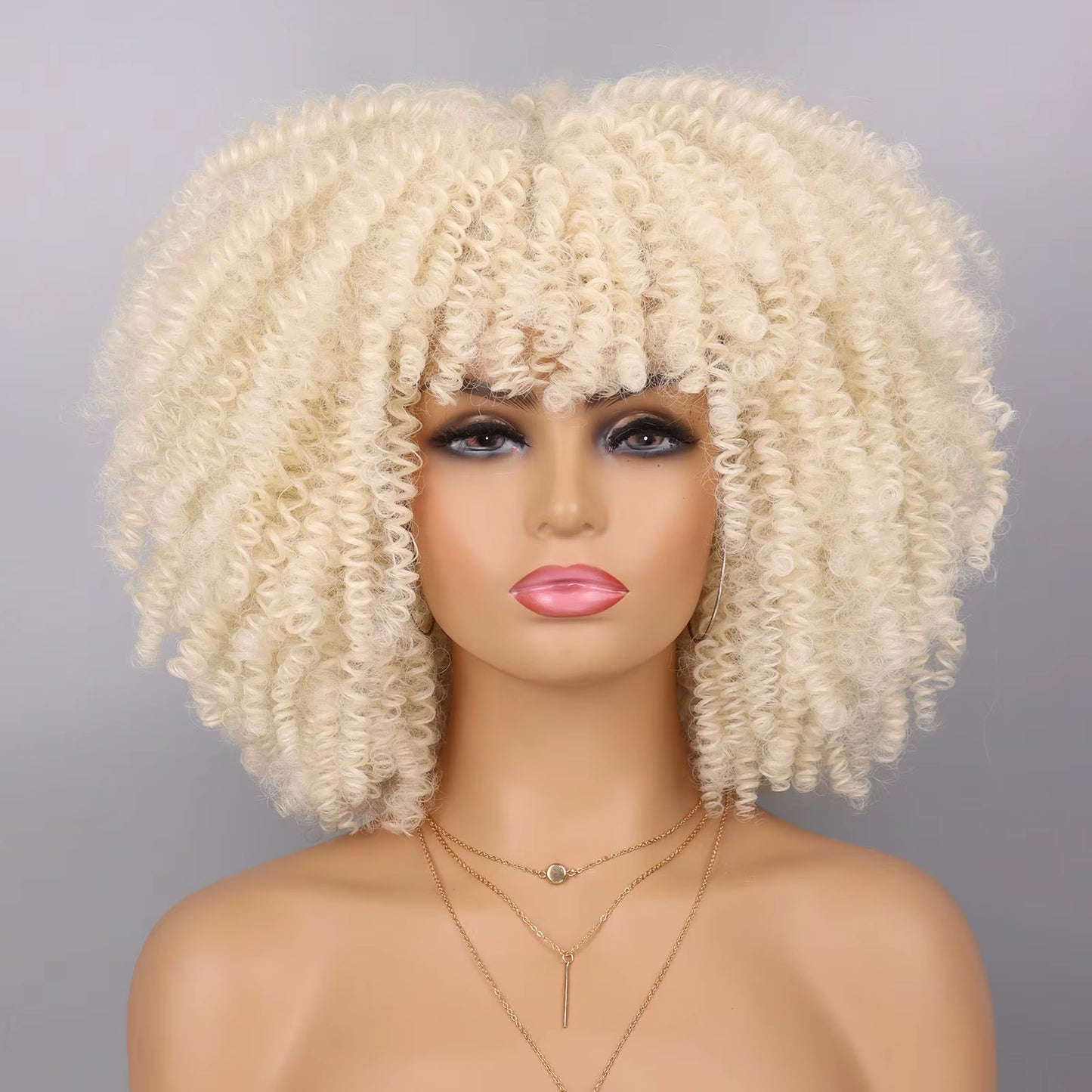 Tereshar Synthetic Short Kinky Curly with Bangs for Daily Party Halloween Blonde Afro Curly Wig Synthetic Wigs for Black Women