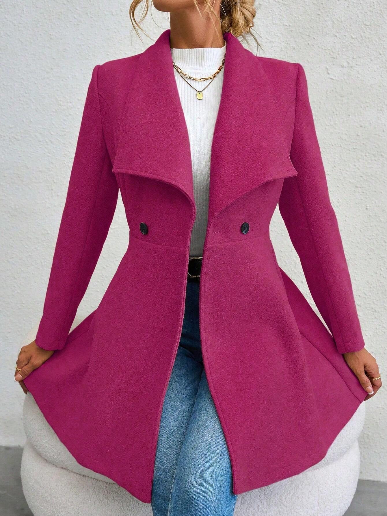 Manteau Long à Col Cascading et Double Boutonnage Raffiné