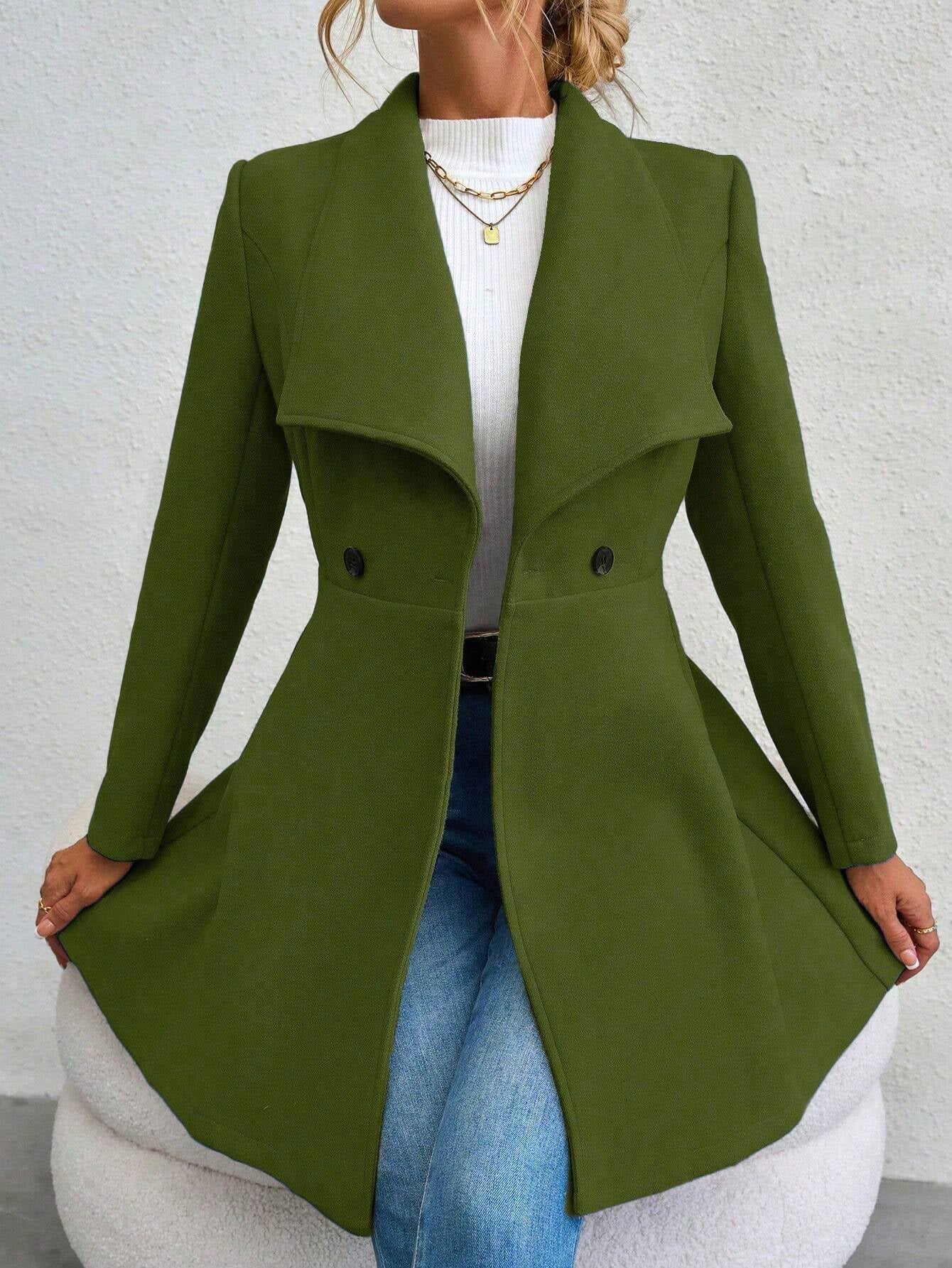 Manteau Long à Col Cascading et Double Boutonnage Raffiné